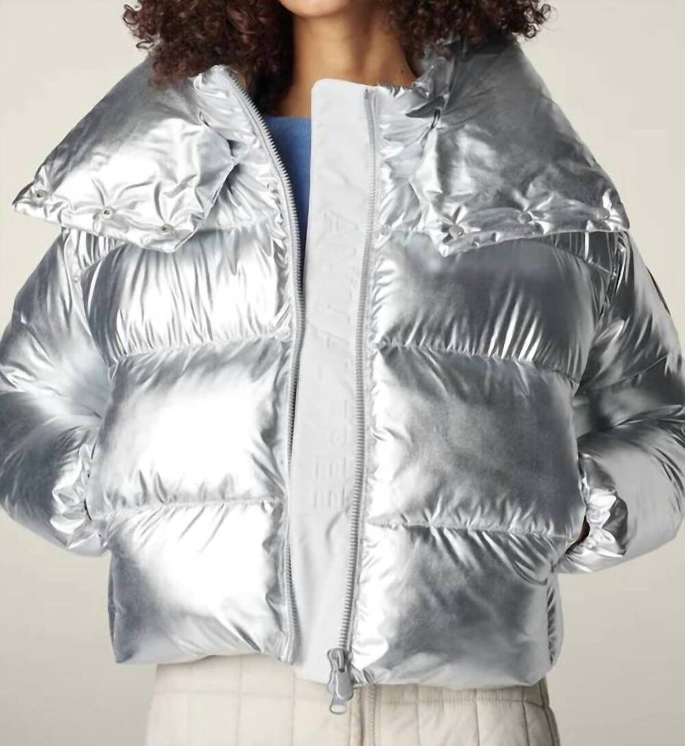 NEW SAVE THE DUCK giselle long sleeve puffer coat in silver